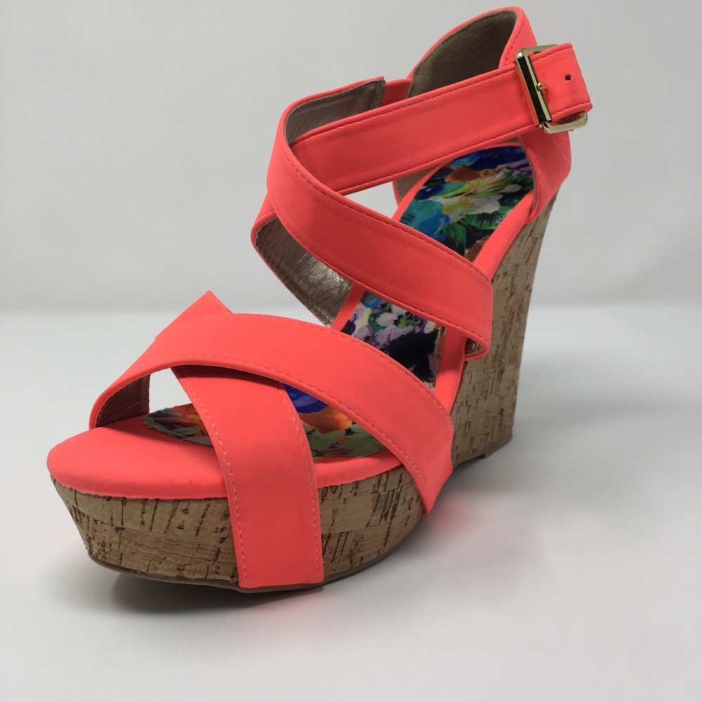 Qupid Cute Floral Hot Pink High Heels